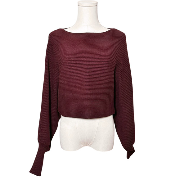 Altar'd State Burgundy Ribbed Boat Neck Long Sleeve Batwing Sweater Medium - Picture 1 of 7